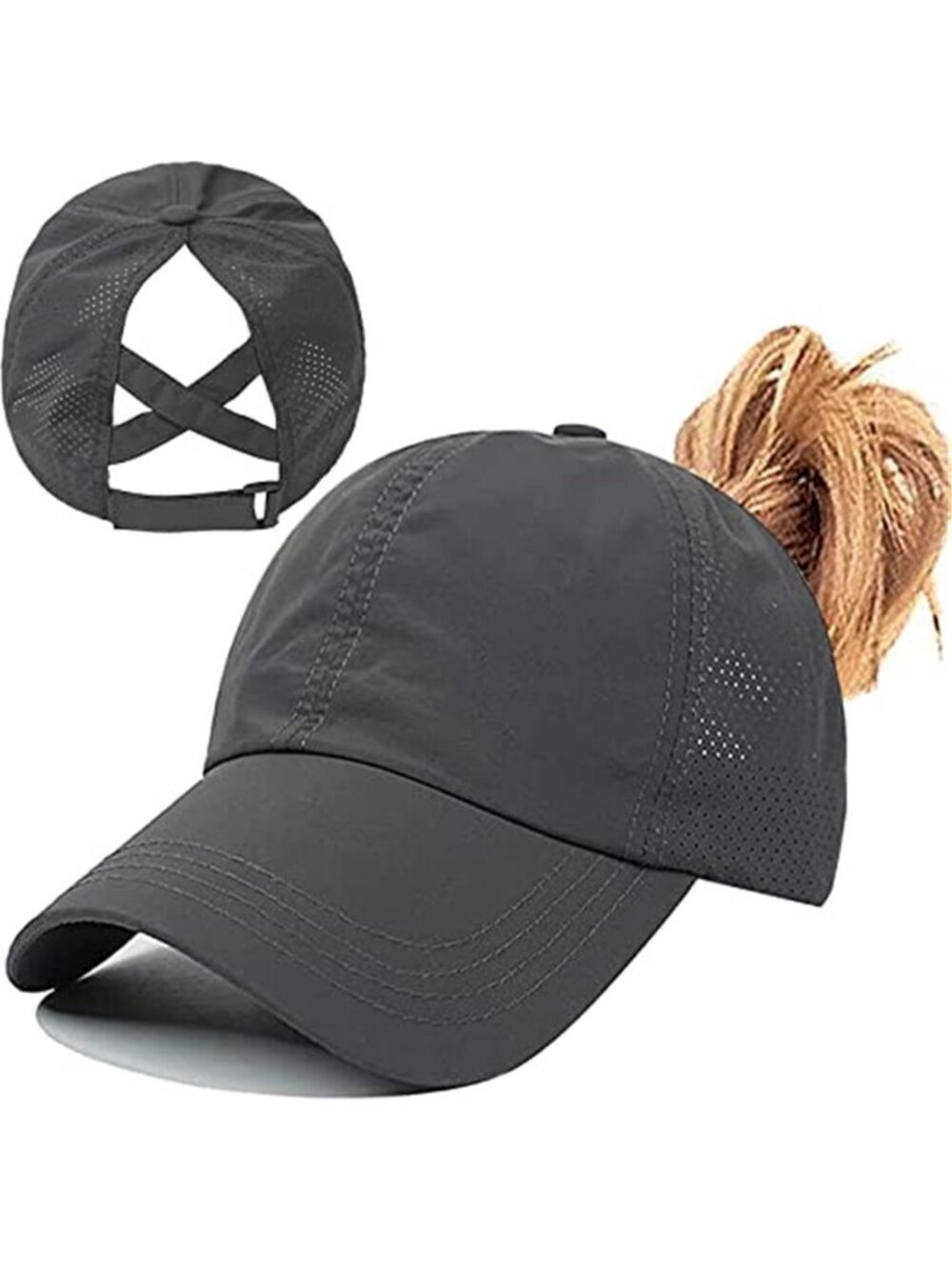 Womens Ponytail Hat Baseball Cap, Adjustable Criss Cross Baseball Cap High Bun